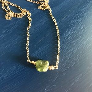 Raw peridot 16-18” necklace gold filled.
